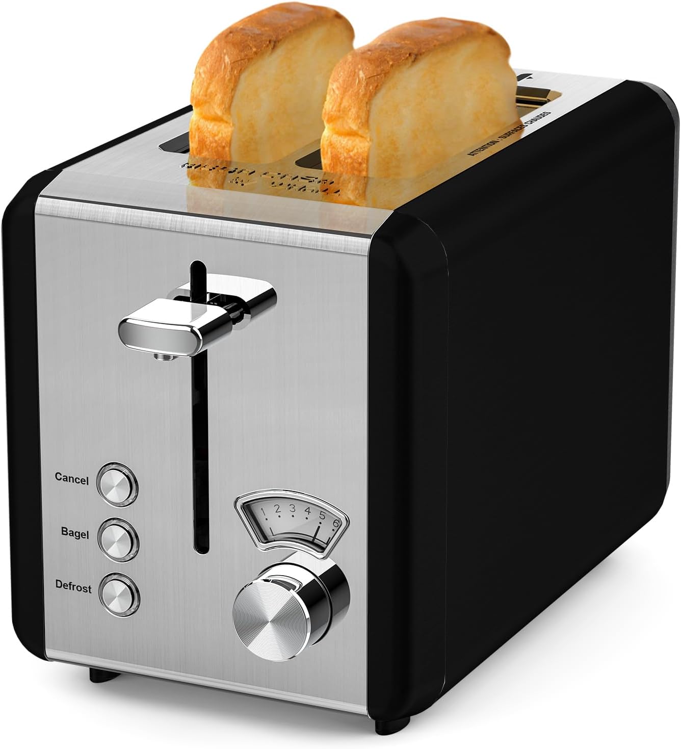 WHALL 2 Slice Toaster - Stainless Steel Toaster with 6 Bread Shade Settings, Bagel/Defrost/Cancel Function, Wide Slot, Removable Crumb Tray
