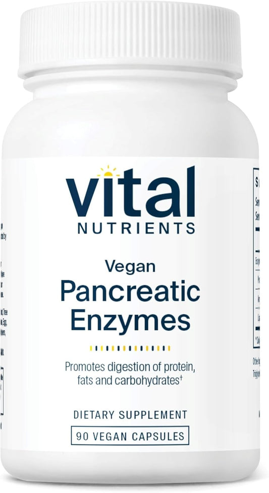 Vital Nutrients Vegan Pancreatic Enzymes - for Women & Men - Enzymes for Digestion Support Gut Health - Relief from Gas & Bloating - Gluten, Dairy, Soy Free - 90 Capsules