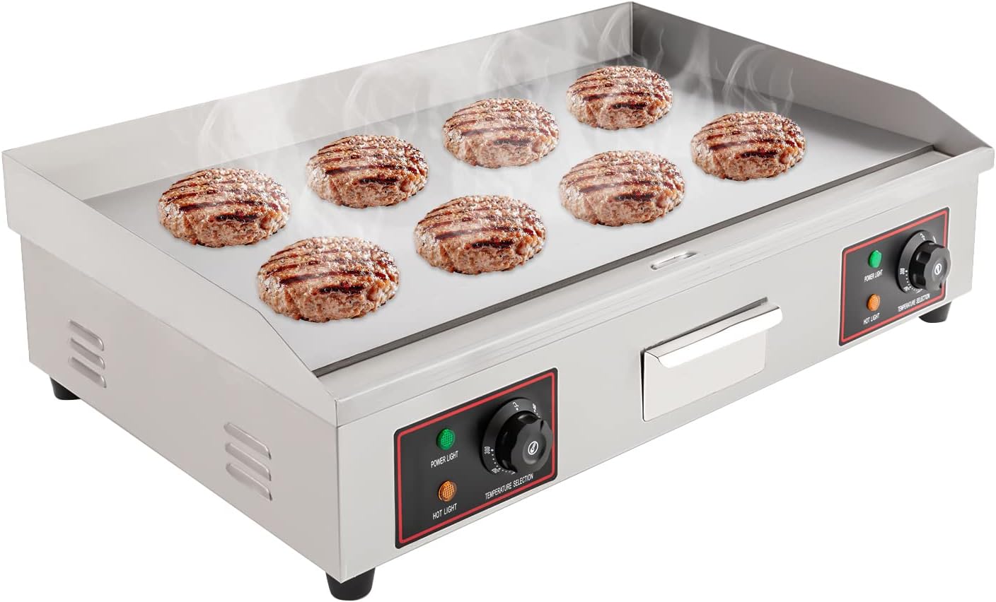 Commercial Electric Griddle Flat Top Grill HotPlate Kitchen Grill CounterTop Stainless Steel Thermostatic Control 122-572℉