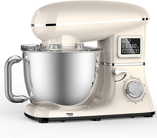 Dough Mixer, Commercial Stand Mixer, 1500W Stainless Steel Flour-Mixing Machine with 6 Speeds/Timing/LCD Screen, High Efficiency Kneading Machine, for Restaurants, Large Kitchens, Canteens