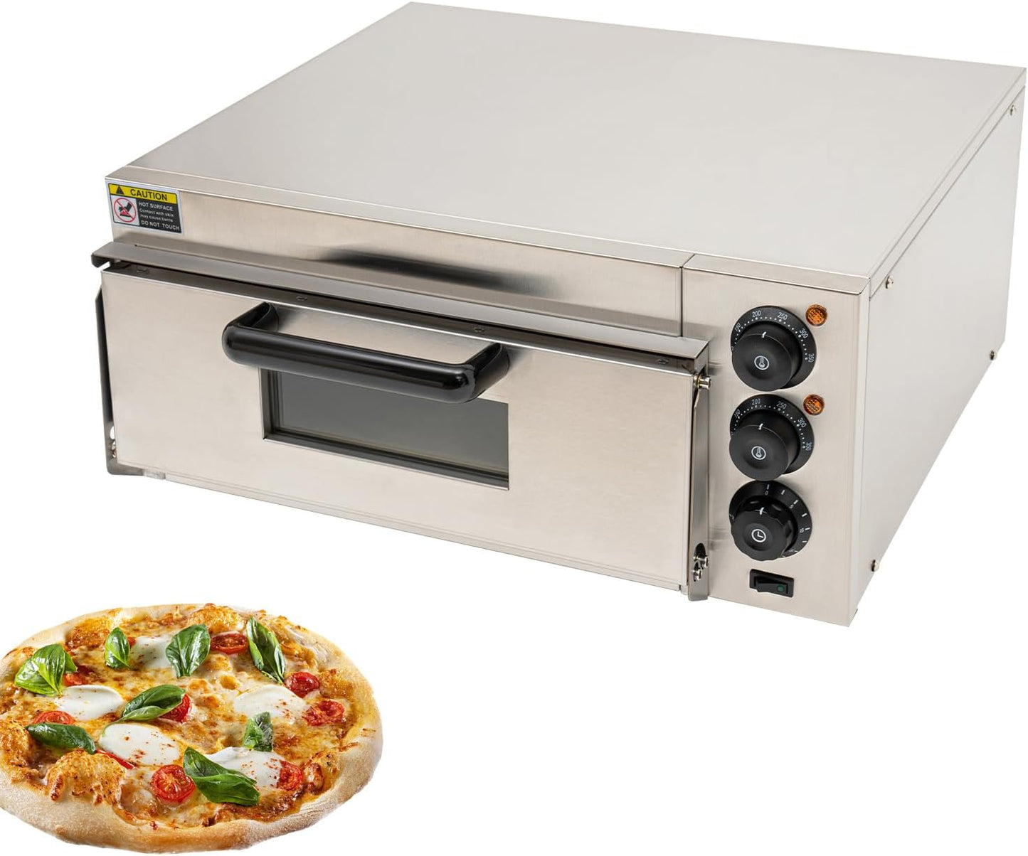 Countertop Pizza Oven, 1800W Electric Indoor Stainless Steel Commercial Pizza Cooker with Adjustable Temperature & Time for Home Restaurant, 20L (Silver)