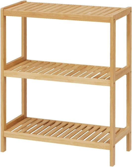 Elepude Bamboo Bathroom Shelf, Stand Utility Storage Shelf Multifunctional Bathroom Kitchen Living Room Holder Plant Flower Stand (3-Tier)