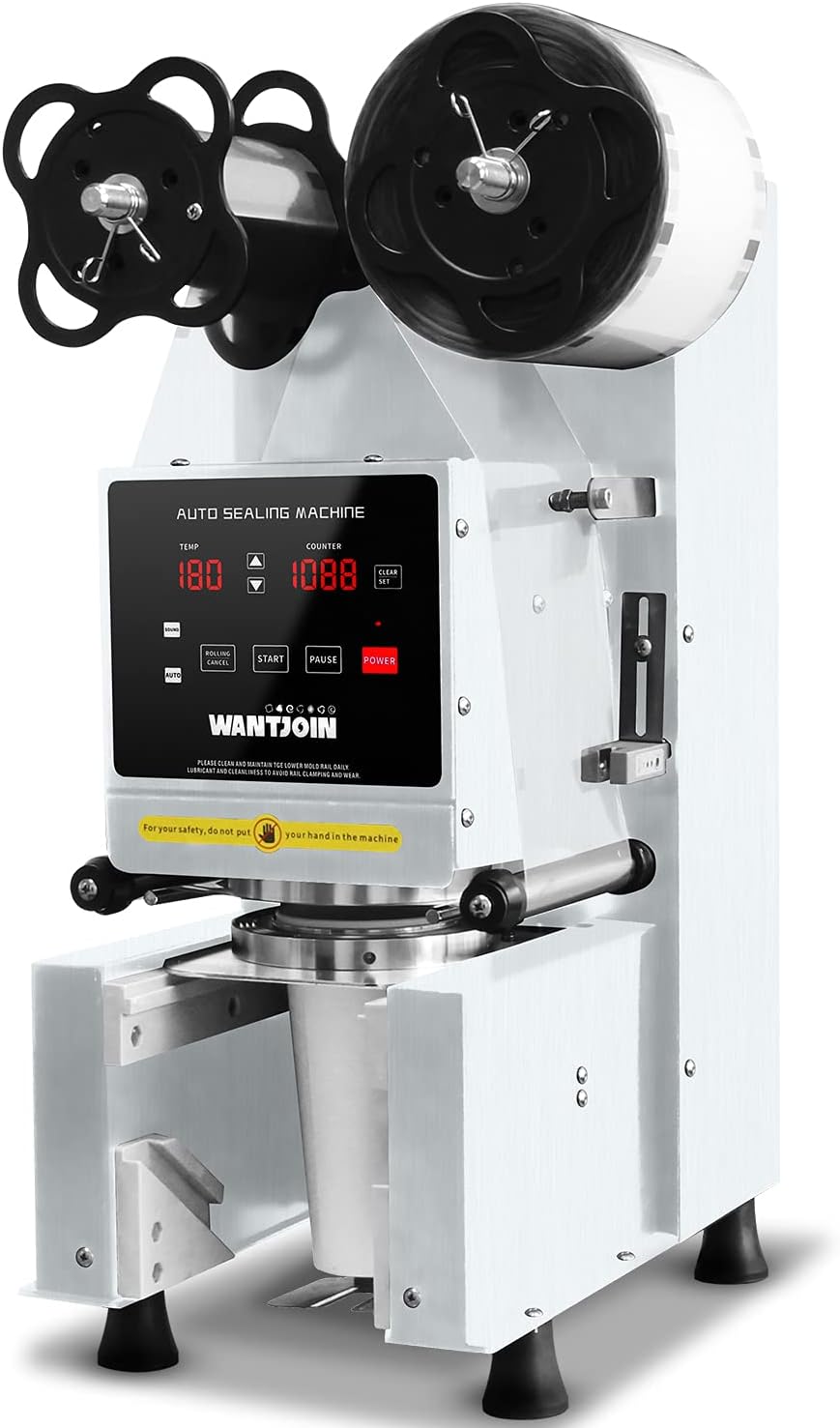WantJoin Cup Sealing Machine Full Automatic Cup Sealer Machine 90/95mm 35.4/37.4in Electric Cup Sealing Machine 500-650 Cups/H Digital Control LCD Panel Cup Sealer for Bubble Milk Tea Coffee (White)…