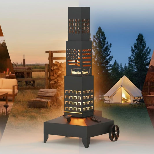 MOOFI Smudge Pot Patio Heater for Outdoor Use, Portable Design with Wheels & Handle, Ideal for Backyard, Camping, and Garden Gatherings, Flag-Inspired Vent Style (Fuel Not Included) (US-Flag)