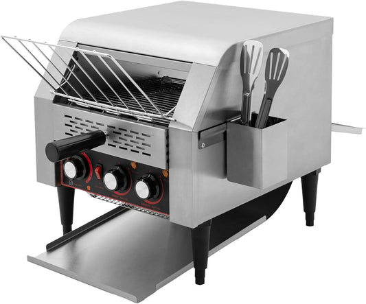 300 Slices/Hour Commercial Conveyor Toaster, 1900W Stainless Steel Heavy Duty Industrial Toasters, Countertop Electric Restaurant Equipment for Bun Bagel Bread Baked Food