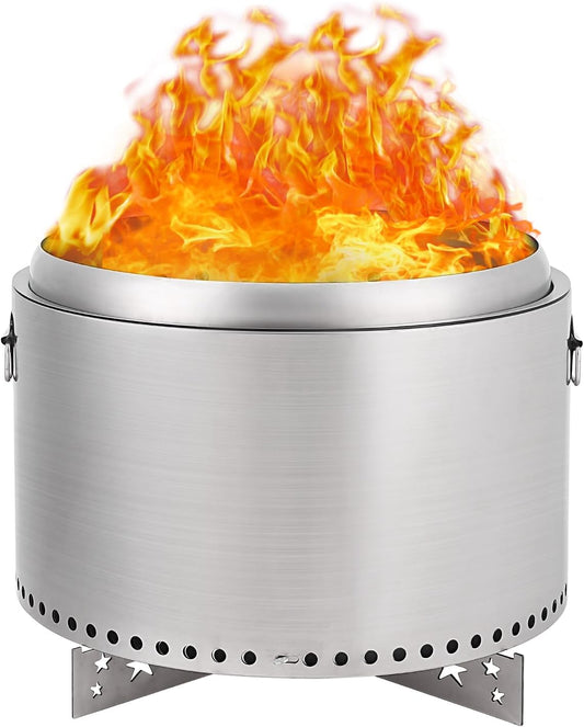 20.5 Inch Portable Smokeless Fire Pit with Stand, Handles Design, Stainless Steel Stove Wood Burning, Removable Ash Pan, for Camping, Garden, Backyard