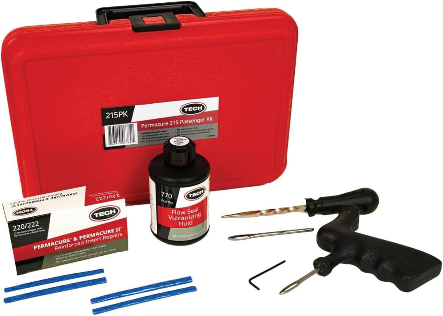 TECH Permacure Passenger Tire Plug Kit – The Ideal Flat Tire Fix Kit for Passenger Cars, Light Trucks, SUVs, Trailers, ATVs, Golf Carts, Farm Equipment, and More (50 Tire Plugs & Tools)