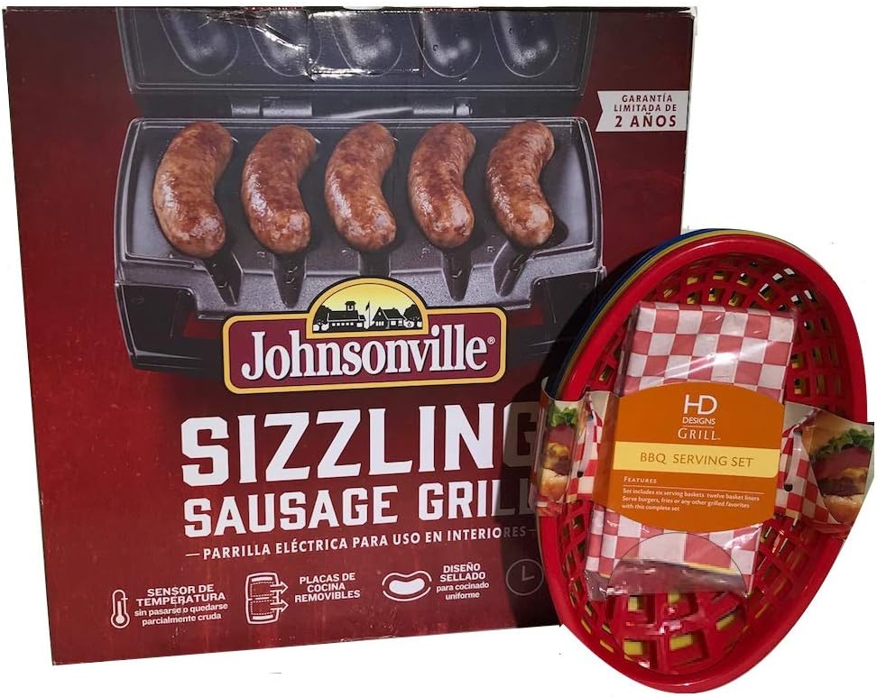 Johnsonville Sizzling Sausage Grill Bundle with 6 piece BBQ Serving Set