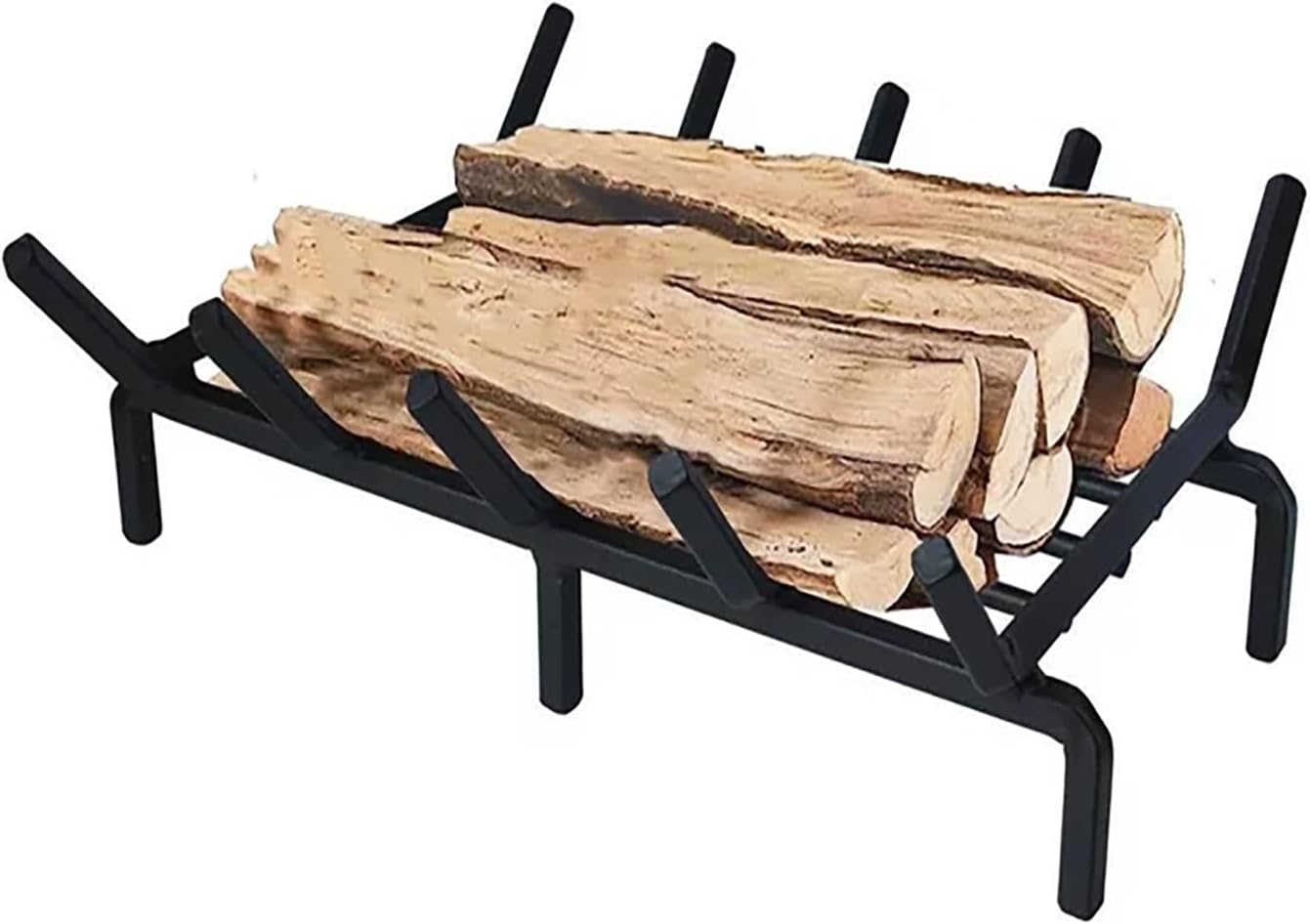 Fireplace Grate Firewood Log Burning Rack Fire Grates, Wood Stove Firewood Burning Rack Holder Black, Kindling Tools Pit Wrought Iron