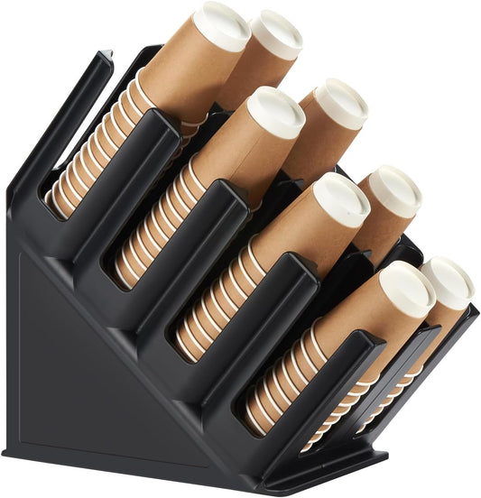Disposable Paper Cup Dispenser, Lid Dispenser 8 Compartment PC Coffee Cup and Lid Storage Organizer for Countertop Bar, Beverage Cup, Kitchen, Breakroom Restaurant