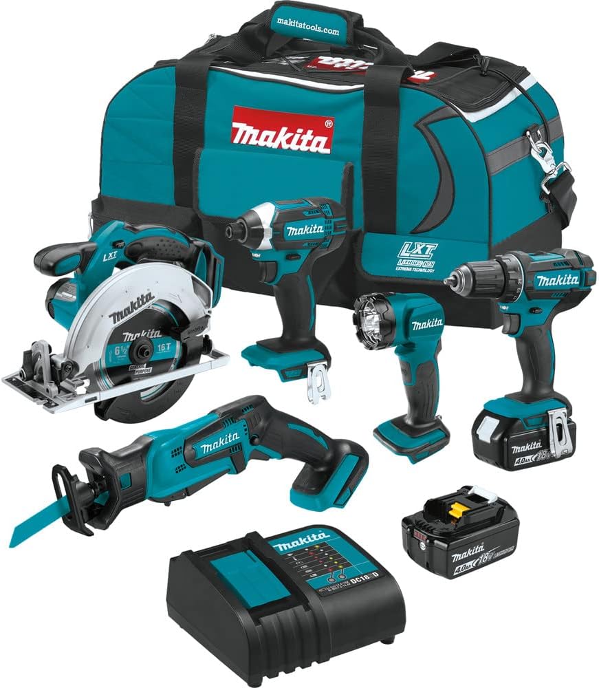 Makita XT510SM-R 18V LXT Lithium-Ion Cordless 5-Tool Combo Kit with 2 Batteries (4 Ah) (Renewed)