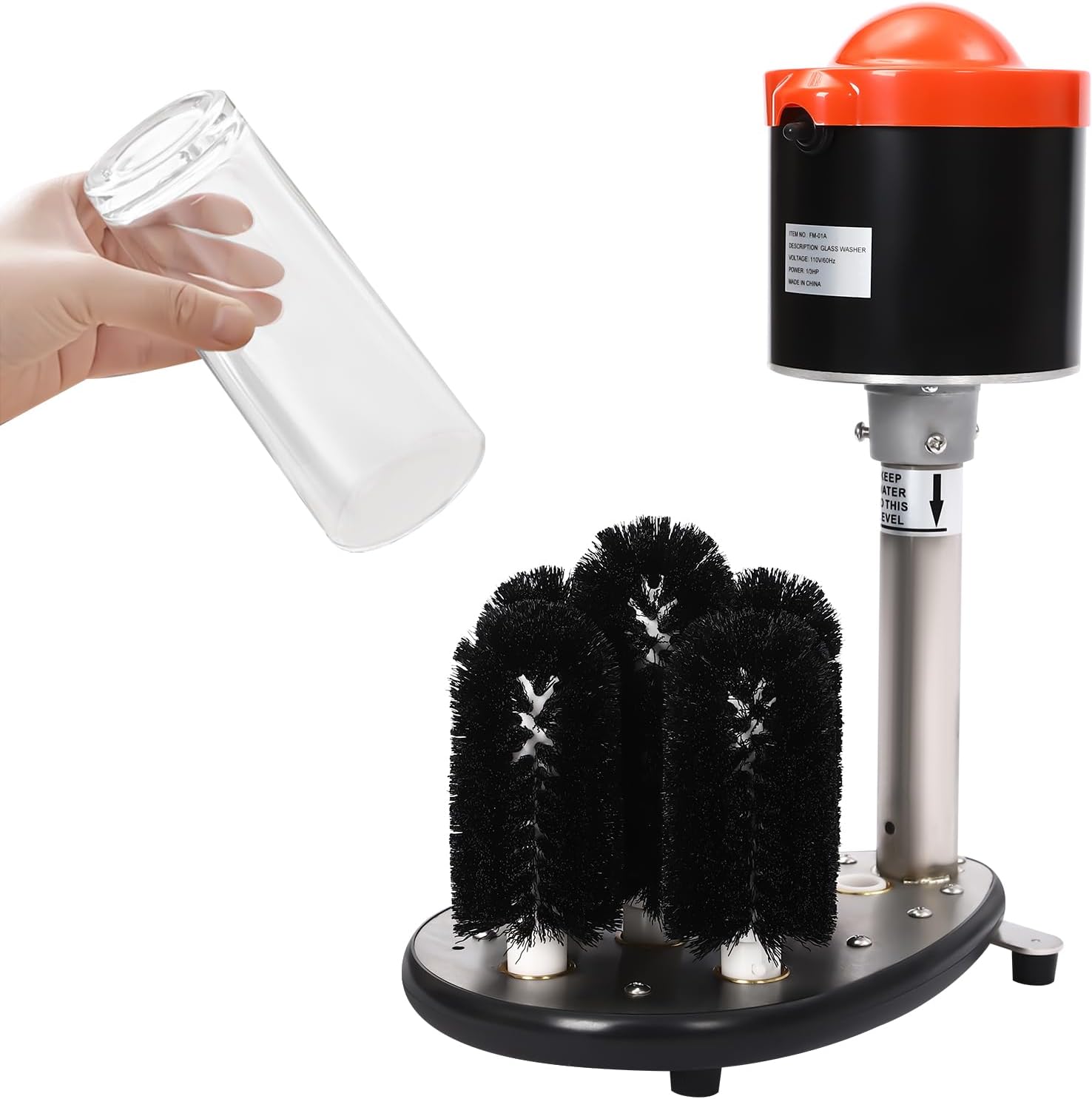 Electric Commercial Glass Washer, 5-Brush Electric Bar Glass Washer 800 Cups/H Wine Glasses Cleaning Machine for Champagne Glasses, Beer Cups, Mugs, for Bars and Cafes