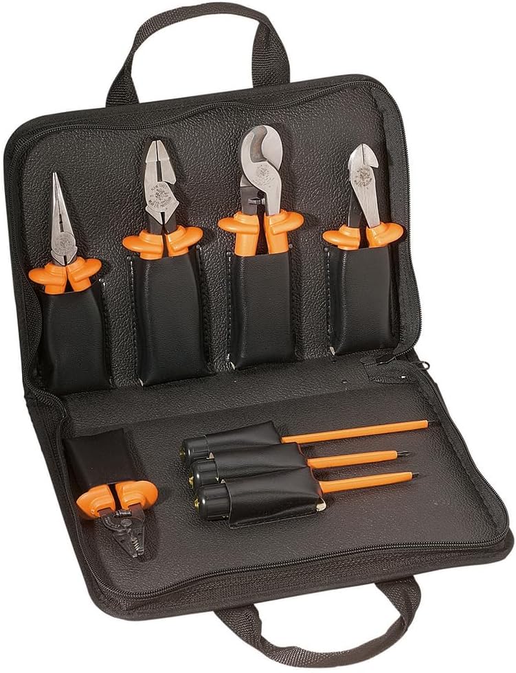 Klein Tools 33526 Basic Insulated Tool Kit, 1000-Volt, 3 Pliers, 3 Screwdrivers, Cable Cutter and Wire Cutter\/Stripper, 8-Piece