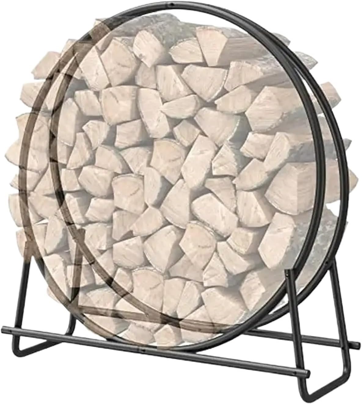 Firewood storage rack 41" Firewood Log Hoop Rack Indoor Outdoor Storage Organizer Black Alloy Steel Ring Holder Fireplace Patio Deck