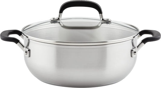 KitchenAid 71021 Stainless Steel Casserole with Lid, 4 Quart - Brushed Stainless Steel