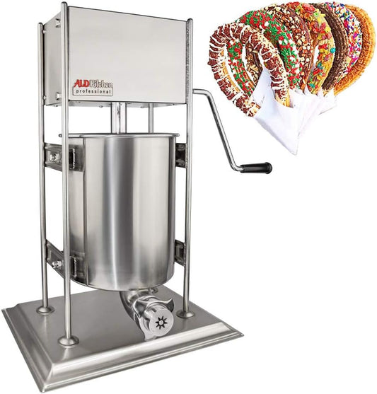ALDKitchen Churro Maker Machine for Spanish Churros Manual | Stainless Steel 10 Litters / 2,5 Gallons Tank | 5 Nozzles