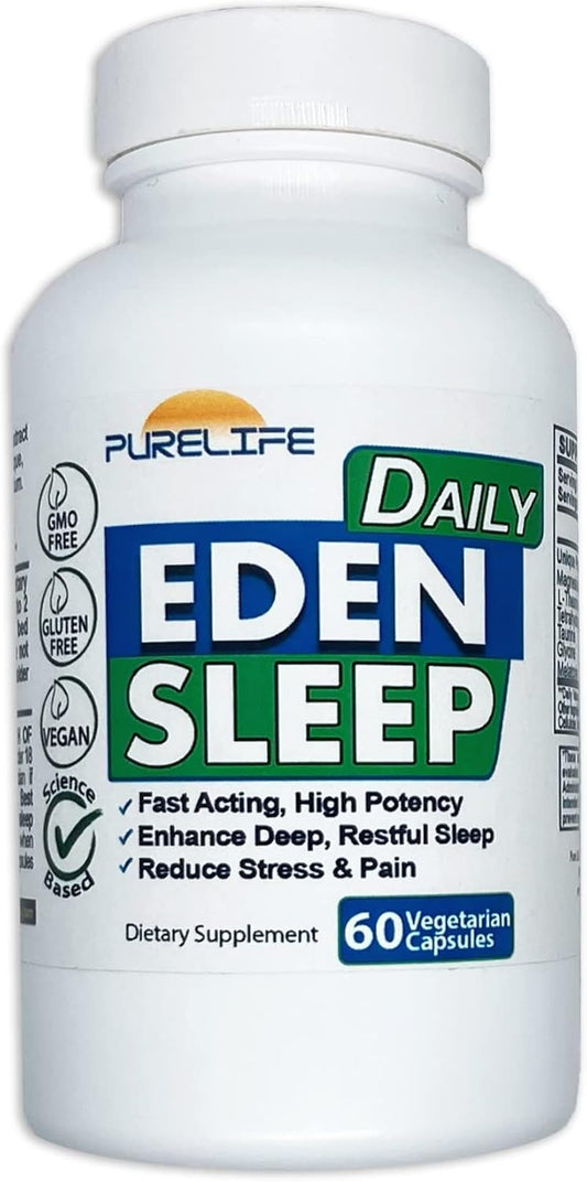 PureLife Supplements - Eden Daily Sleep [New GABA Free Formula] \u2013 Fall Asleep Faster, Relax Your Body, Promote Deep and Restful Sleep (60 Vegan Capsules)