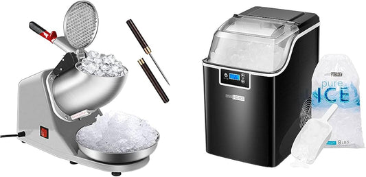 VIVOHOME Electric Ice Shaver Snow Cone Maker Machine Silver 143lbs/hr with Ice Pick and Electric Chewable Nugget Ice Cube Machine with Hand Scoop 10 Ice Bags and Self Cleaning Function 44lbs/Day Black