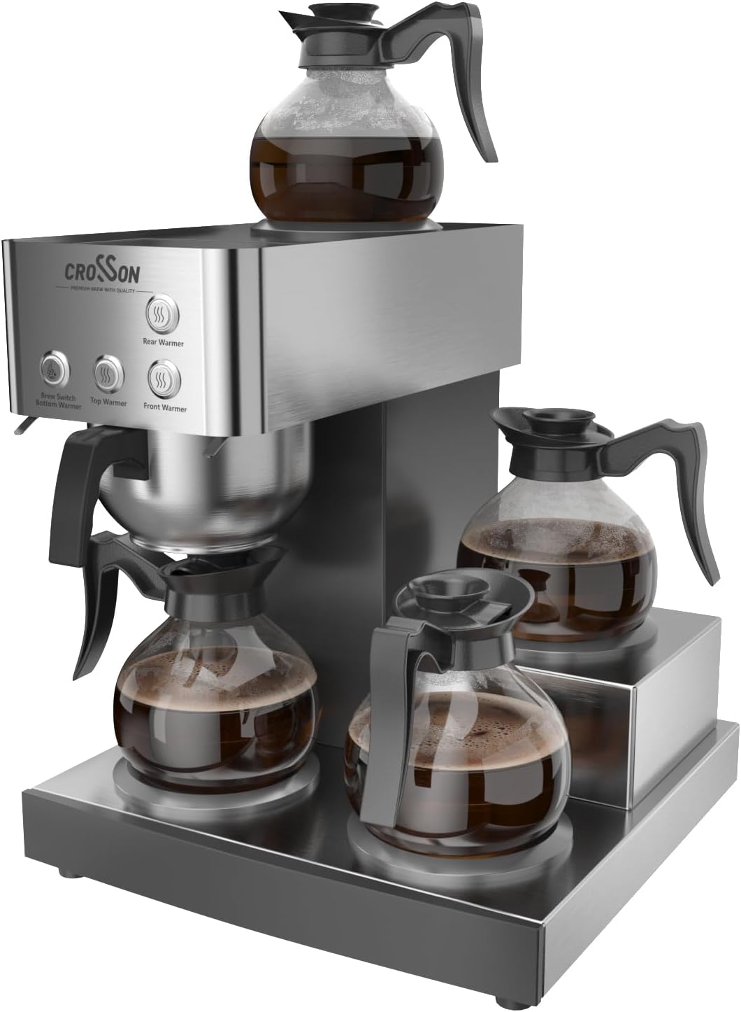 crosson 12 Cup Commercial Coffee Brewer with 4 Warmers & 4 Glass Decanter,Pour Over Drip Coffee Maker with Stainless Steel Housing and 304 SS Funnel