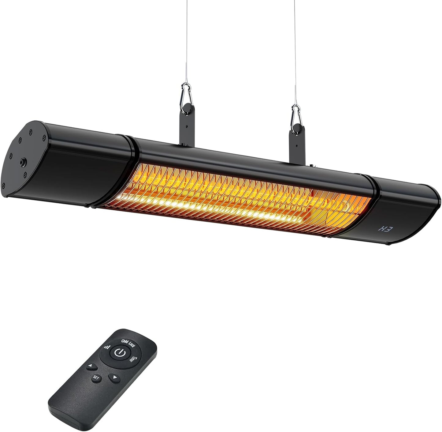 Electric Hanging Patio Heater with remote control, built in Temperature Control, Wall mounted or ceiling mounted, Suit for Outdoor, Greenhouse, 1500W, Black