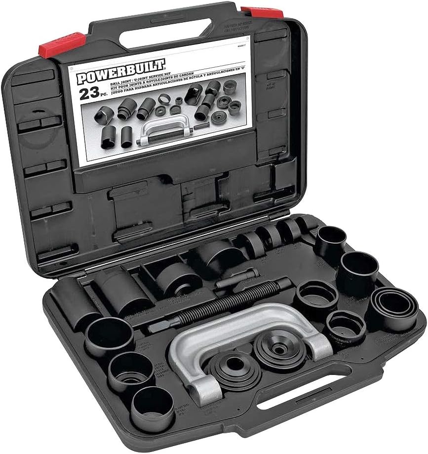 Powerbuilt Ball and U Joint Service Set, 23 Piece Tool Kit, Remove and Install Ball Joints, Receiving Tube, Adapters, Sockets - 648617