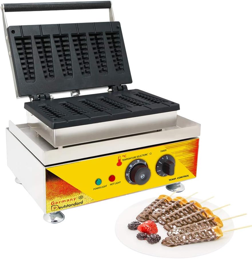 NicoPower Waffle Stick Maker | Electric Stick Waffle Iron | Christmas Tree Waffles Machine | Stainless Steel | 110V (6 Small Waffles)