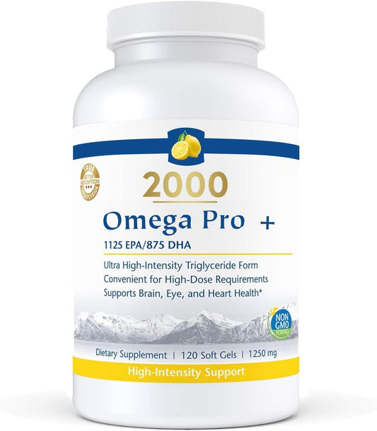 ProOmega 2000-D Ultra-Strength Fish Oil with Vitamin D3: 2150mg Omega-3 (EPA+DHA) per Serving - Lemon Flavor Softgels - 120 Count (2 Softgels Daily)​