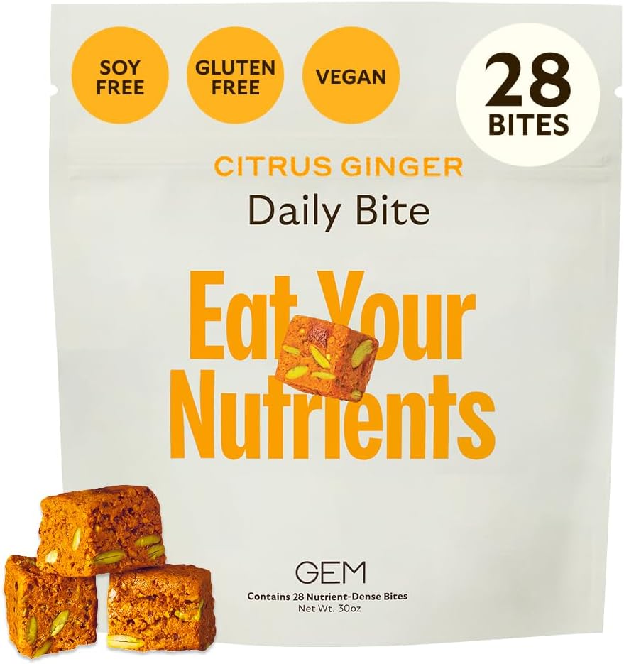 GEM Daily Multivitamin for Women & Men, 20+ Vitamins & Minerals zinc, Vitamin D, B, K, Folic Acid, Turmeric, Beta Glucan GLP-1 booster, Supports Gut, Skin, Brain, Immunity (Citrus Ginger, 28 Servings)