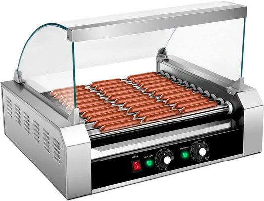 Commercial 30 Hot Dog 11 Roller Grill Cooker Machine W/Cover, Grey, 23''x19''x17''(LxWxH)