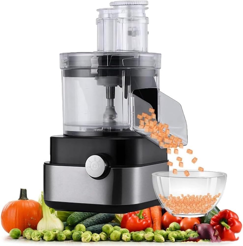 Electric Vegetable Dicer Commercial Stainless Steel Veggie Shredder Grater, Multifunctional Vegetable Fruit Cutter＆Slicer,Multifunctional Meat Grinder Blender with 5 Blades