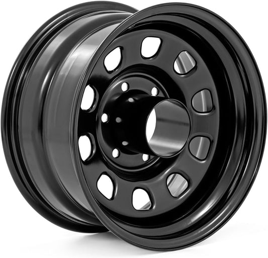 Rough Country Daytona Steel Wheel - 16x8, 5x4.5" Bolt Pattern, 6mm Offset, 10-Slot D-Window Design, Gloss Black