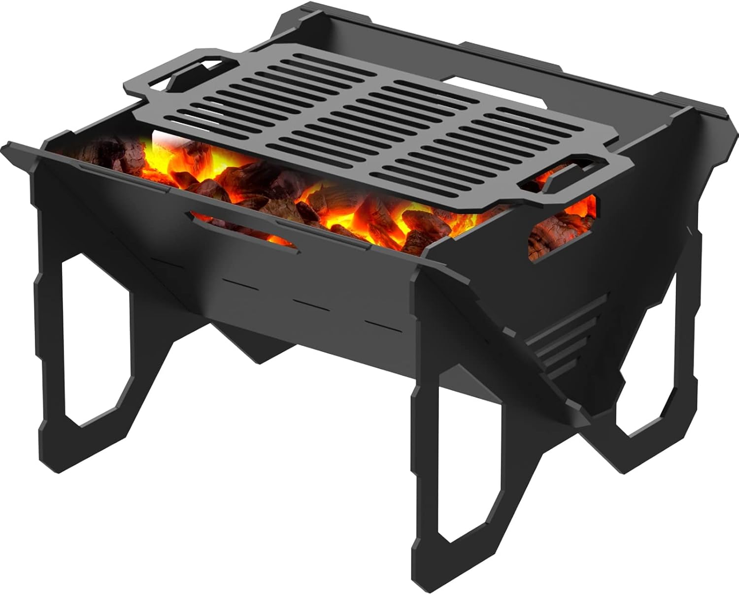 Adreak 20 inch Fire Pit, Outdoor Portable Firepit with BBQ Tray, Detachable Camping Steel Fire Pits for Backyard, Patio, Picnic, Bonfire, Garden (Black-Large)