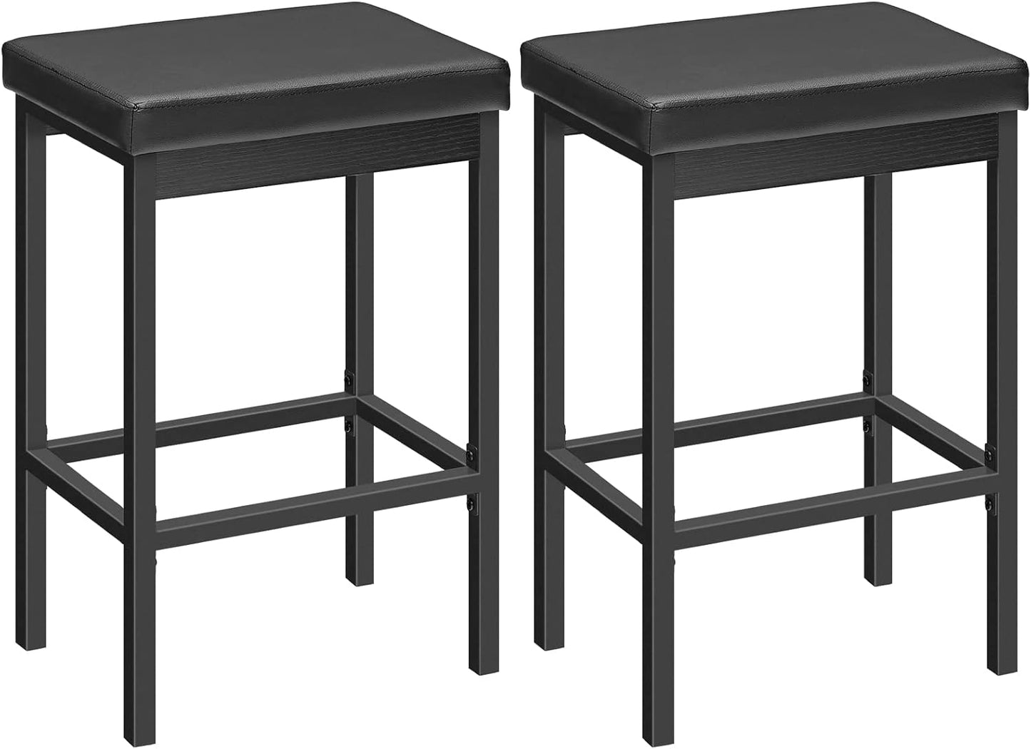 HOOBRO Bar Stools, Set of 2 Bar Chairs, 24.8-Inch Height Stools, Breakfast Bar Stools, Kitchen Stools, 2" Thick Upholstery, for Kitchen, Dining Room, Cafe, Bar Counter, Black BB21BY01