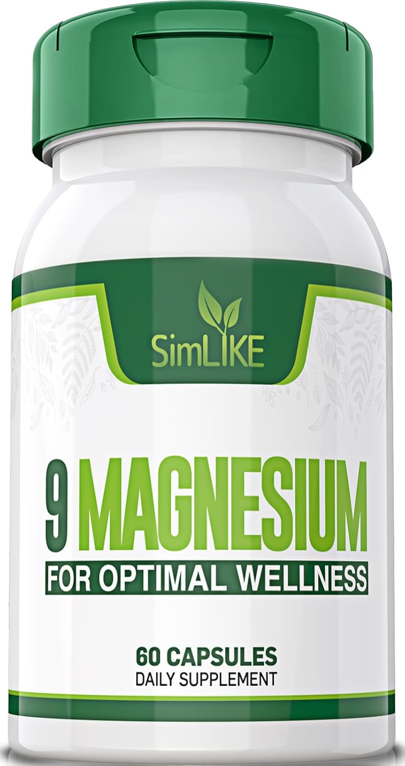 Magnesium Supplement with 9 Forms of High Absorption Magnesium Glycinate, L-threonate, Citrate, Malate and More for Muscle, Brain Support, Non-GMO, Gluten & Soy Free, 60 Capsules