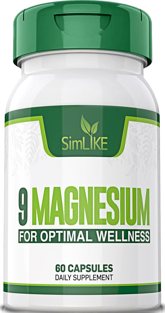Magnesium Supplement with 9 Forms of High Absorption Magnesium Glycinate, L-threonate, Citrate, Malate and More for Muscle, Brain Support, Non-GMO, Gluten & Soy Free, 60 Capsules