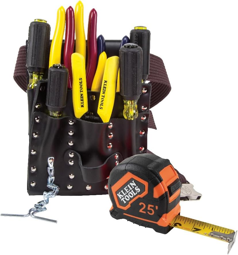 Klein Tools 5300 Electrician Tool Set, Includes 4 Screwdrivers, 4 Pliers, Tape Measure, Wire Stripper, Tool Pouch and Belt, 12-Piece