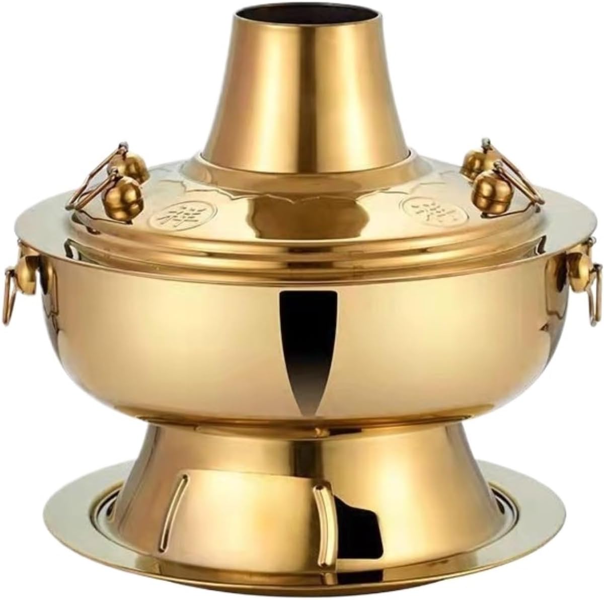 ZOCWJK Chinese Hot Pot Stainless Steel Hot Pot Charcoal Chinese Cooker Soup Pot Traditional Cooking Cookware Hot Pot (Gold-34cm