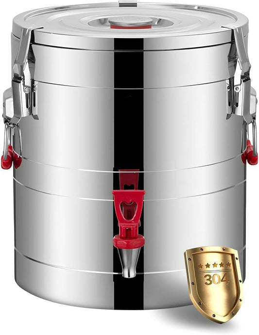 BAOTEDSL 304 Stainless Steel Insulated Bucket Thermal Hot and Cold Drink Server Dispenser with Spigot Handle, Food-Grade for Hot Tea Coffee Water Restaurant Drink Shop,40L