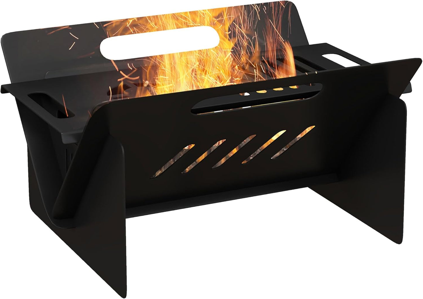 3-in-1 Detachable Outdoor Fire Pit, Stove, and Coffee Table with Diagonal Hollow Design. Quick Assembly, Portable Bag Included. Perfect for Camping, Patio Heating, Bonfires, Picnics, and BBQs