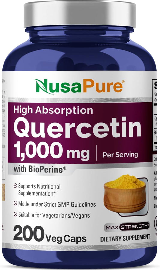 NusaPure Quercetin 1000mg - 200 Veggie Caps (Non-GMO, Vegan, Vegetarian) Bioperine