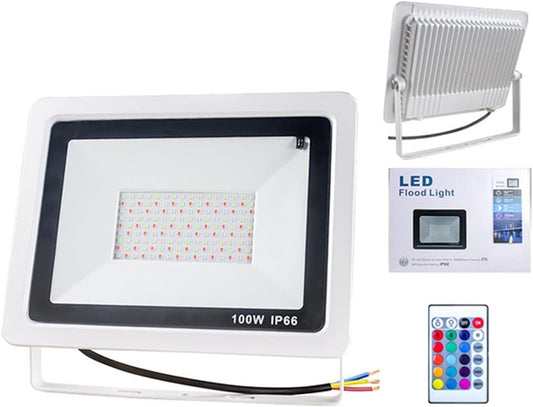 Qvzczvq Smart LED Flood Light, Outside Work Light LED Floodlight Outdoor 30W 50W 100W, 95LM\/W Colour Changing Flood Lights, 16 Colours Spot Light with Remote Control, IP66 Waterproof