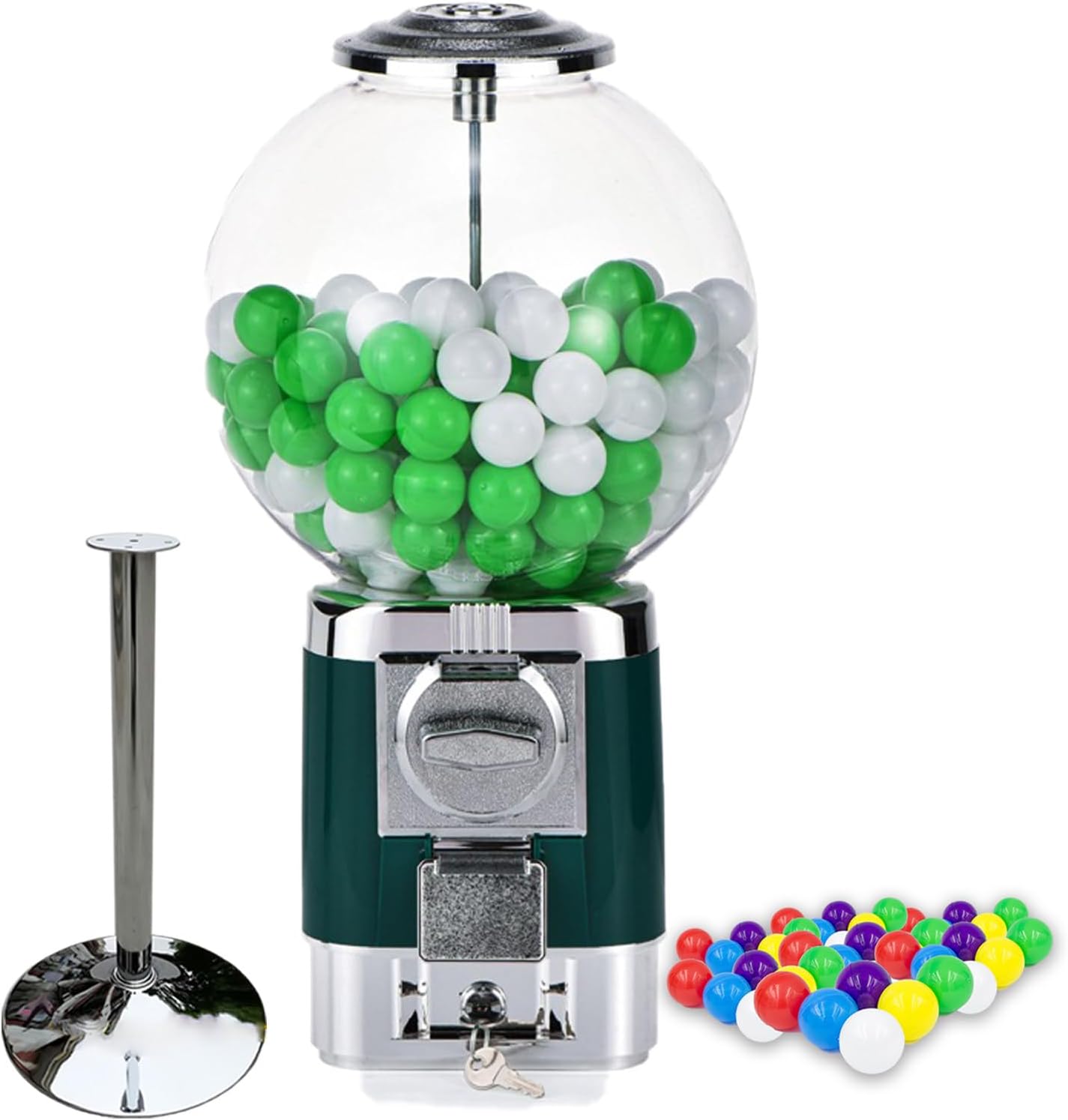 pedenencelia Vending Machine\/Coffee Pod Gumball Machine,Convenient Storage\/Hold 240 3.2cm Capsules,Coffee Pod Holder,with Metal Stand&20 Colored Ball Shells for Business Or Home,Green