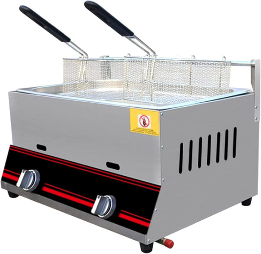 Professional Gas Fryer, 6L/12L Gas Fryer Tank Stainless Steel Chicken Chips Fryer With Basket Scoop For Commercial Restaurant Home Kitchen, 20240301