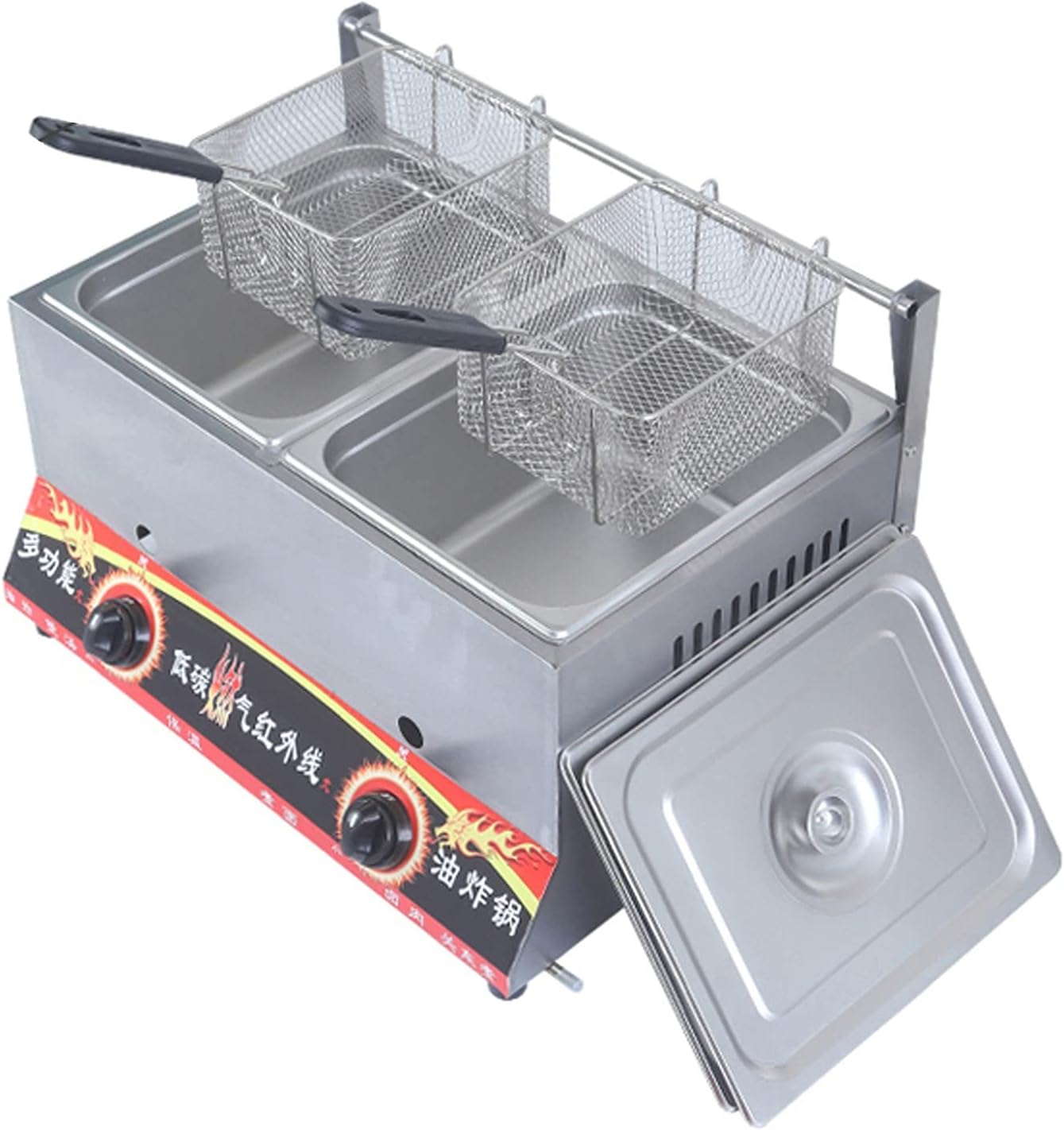 Gas Fryer, LGP Fryer, Freestanding Temperature Control, Adjustable Firepower, Multi-function Fryer With Lid And Basket, Adjustable Firepower, Stainless Steel, Easy Clean