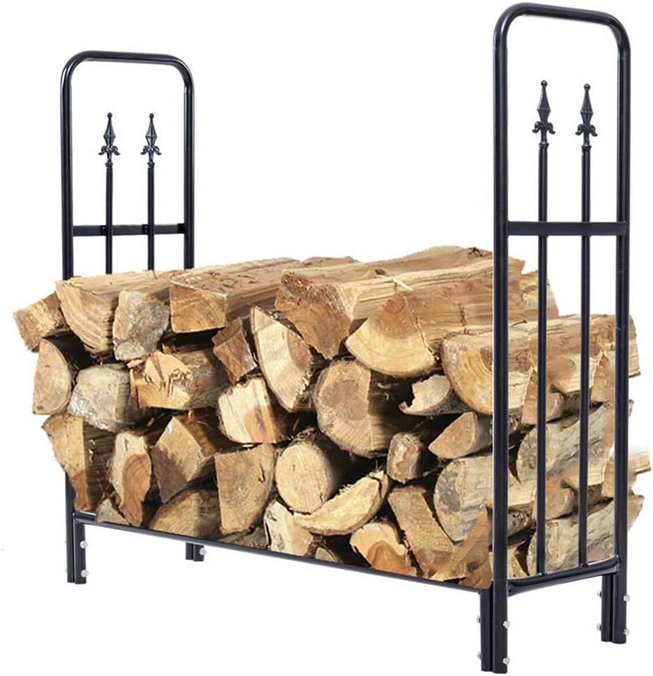 Heavy Duty Fireplace Screen & Large Firewood Rack - Outdoor Log Holder for Indoor Firewood Storage - Sturdy Black Stand 47.2" x 44" x 13.7"