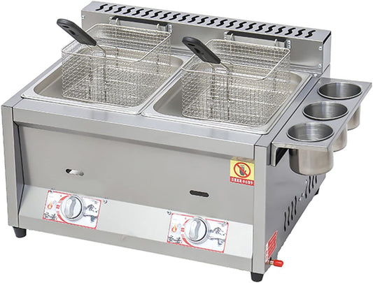 18l/26l Commercial Desktop Large Propane Gas Fryer, Light Stainless Steel Lpg Deep Fryer Large 8L+8Lwith fried basket