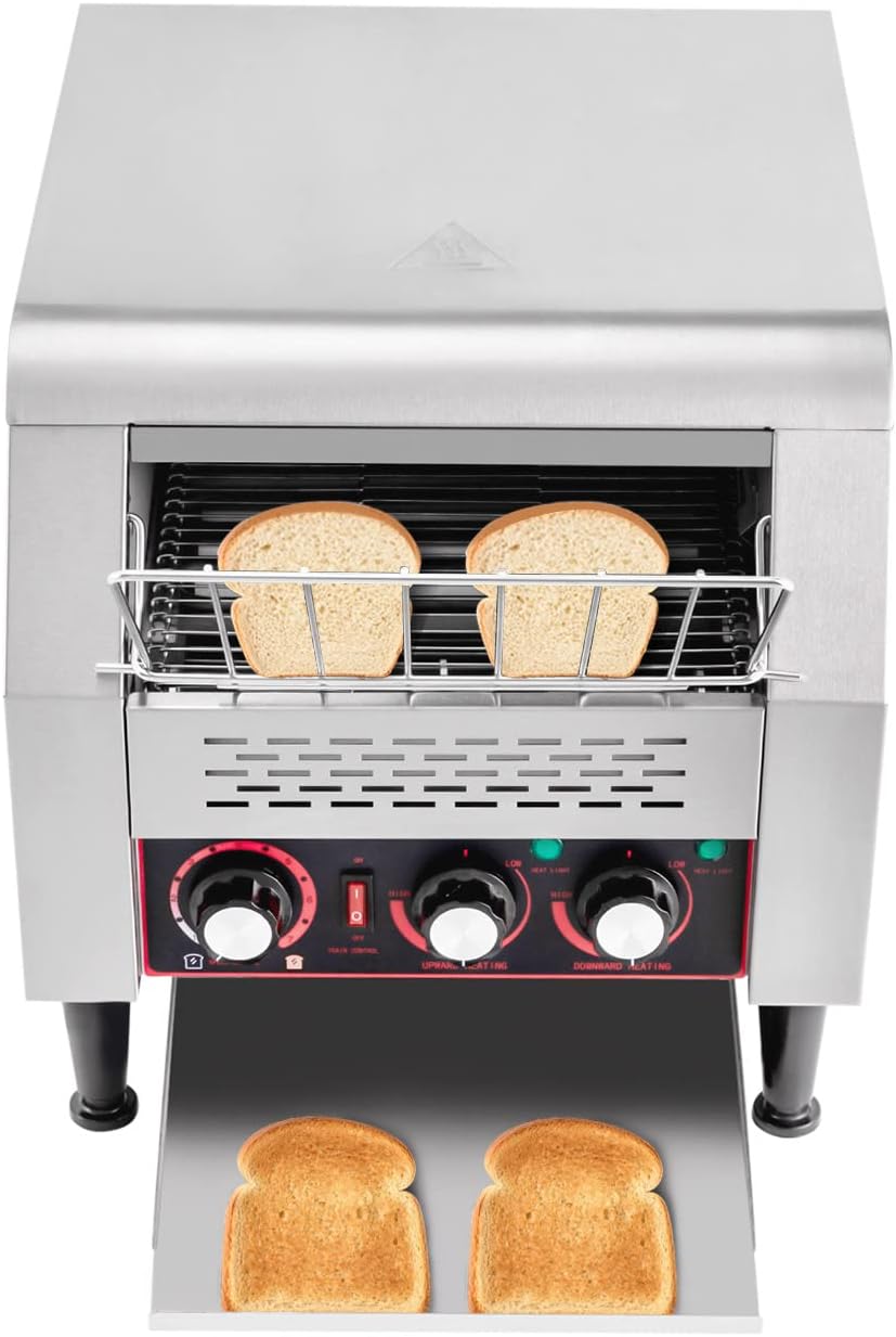 DYRABREST 300 Slices/Hour Commercial Conveyor Toaster, 2200W Stainless Steel Heavy-Duty Industrial Toasters w/ Double Heating Tubes,Countertop Electric Restaurant Equipment for Bun Bagel Bread Baked Food