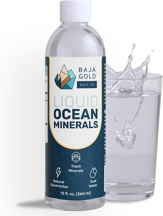 Baja Gold Liquid Trace Mineral Drops \u2013 Pure Ocean-Based Minerals for Water & Food | Unrefined Electrolytes for Balanced Taste | Mineral-Rich Saline Solution & Oral Cleanse | 12 fl oz, 90-Day Supply.