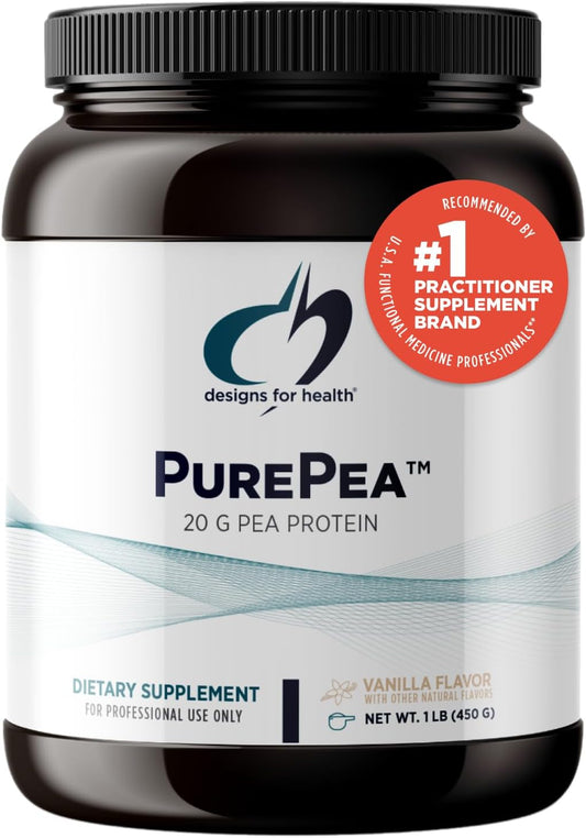 Designs for Health PurePea - 20g Vegan Pea Protein, Non-GMO Natural Drink Mix Powder Supplement, Vanilla (15 Servings \/ 450g)