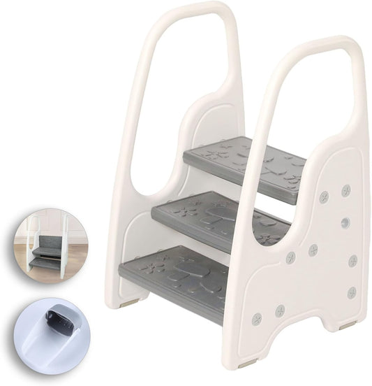 Toddler Step Stool for Bathroom Sink,Adjustable 3 Step Stool for Kids,Kitchen Standing Tower,Children Learning Helper Stool with Safety Handles and Non-Slip Pads,Grey